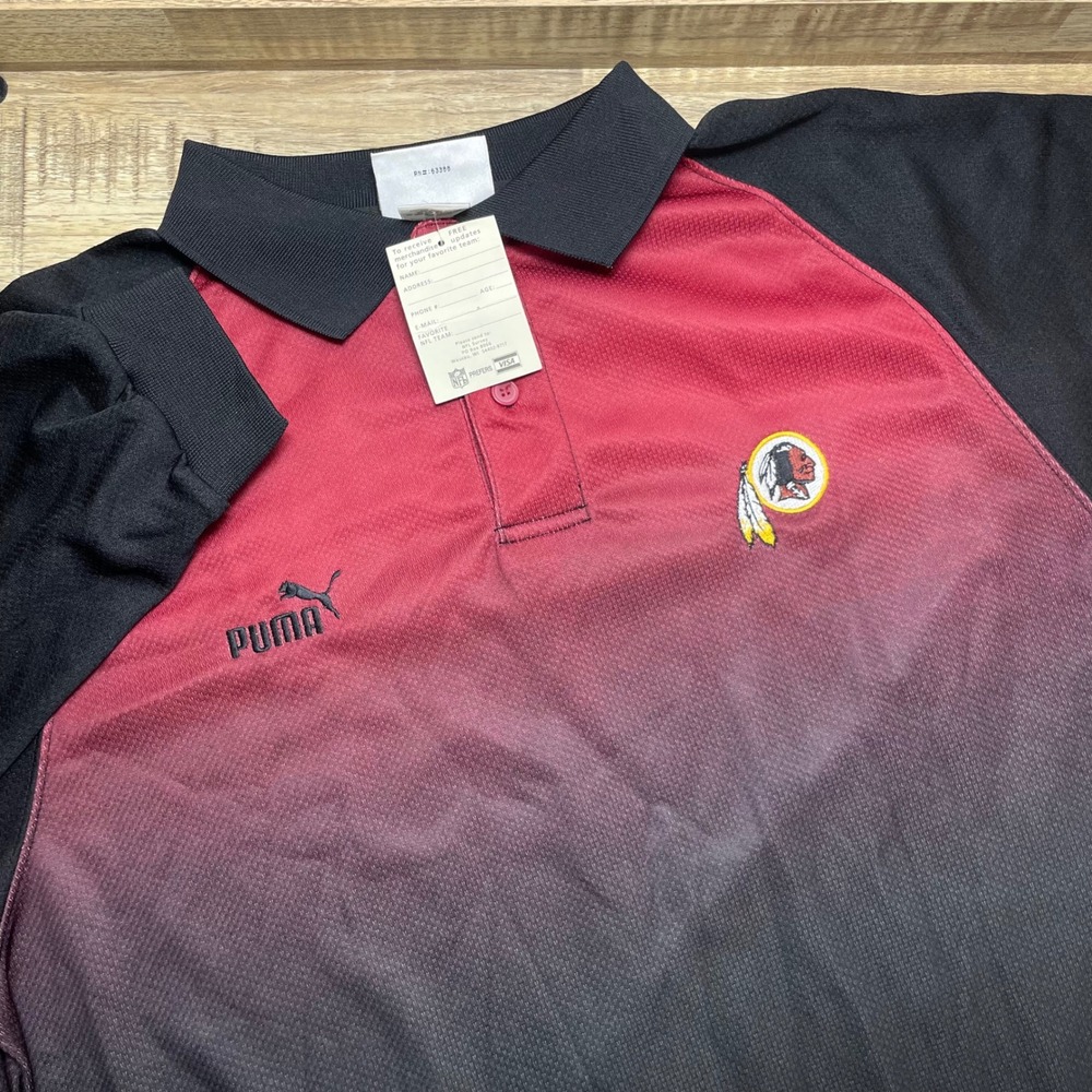 Vintage Washington Redskins Ombre LS Polo Shirt Men Large Retired Logo Puma New1
